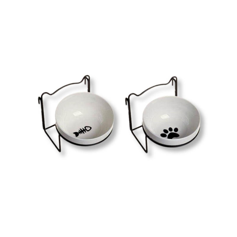 Ceramic Food Bowl With Hanger Black  (2Pcs Set)