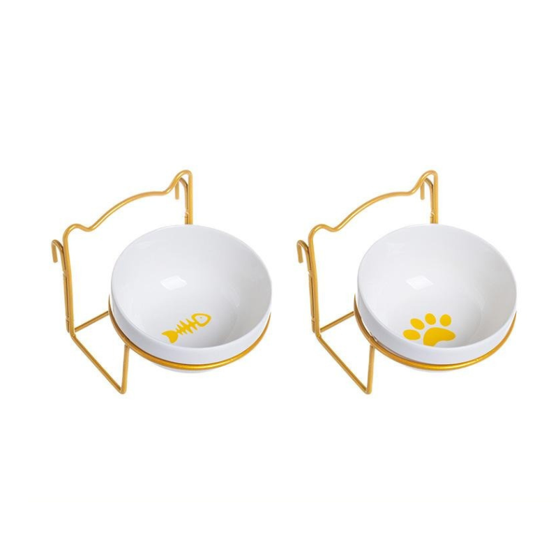 Ceramic Food Bowl With Hanger Gold (2Pcs Set)