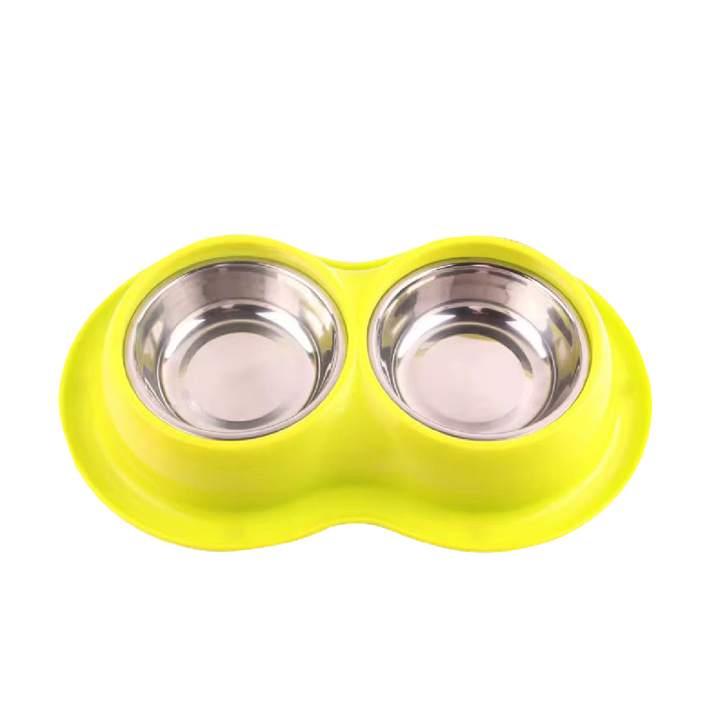 Saas Dual Pets Bowls With Steel 30x18.5x6 CM-Lemon