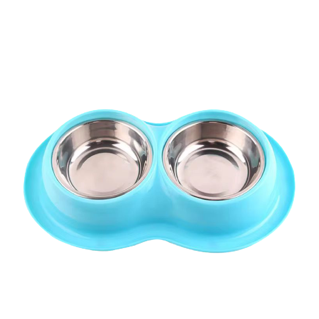 Saas Dual Pets Bowls With Steel 30x18.5x6 CM-Blue