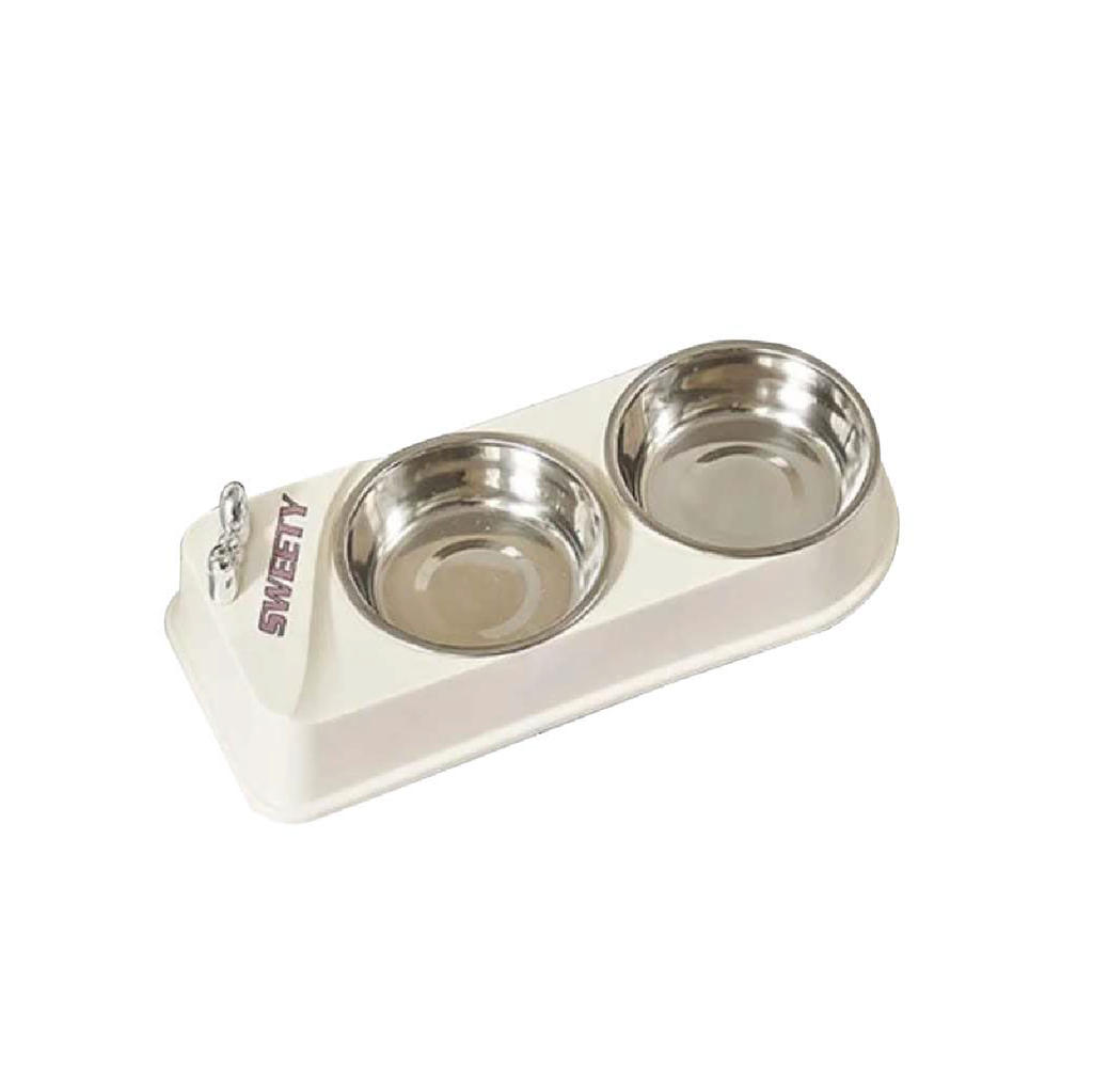 Saas Steel Dual Bowls Butterfly Knot White 32.5 X 13.5 X 6 CM