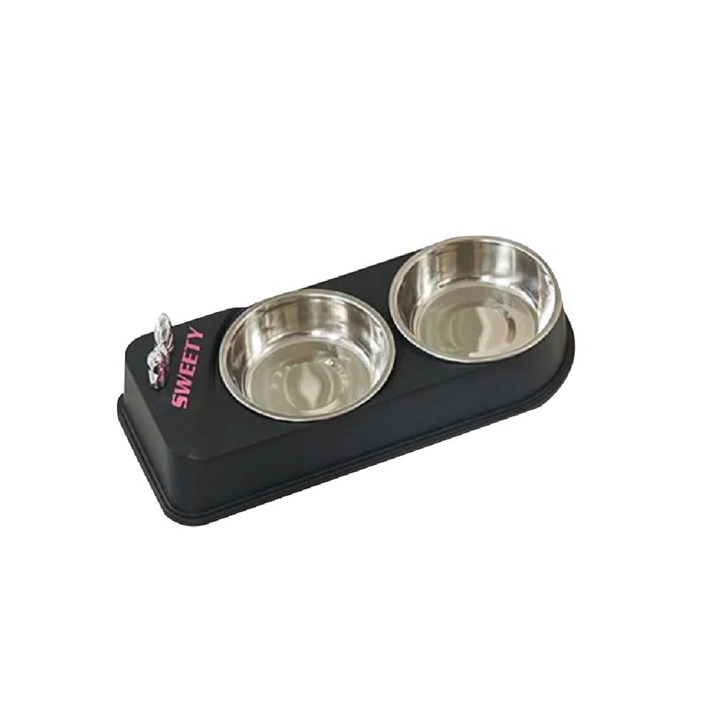 Saas Steel Dual Bowls Butterfly Knot Black 32.5 X 13.5 X 6 CM