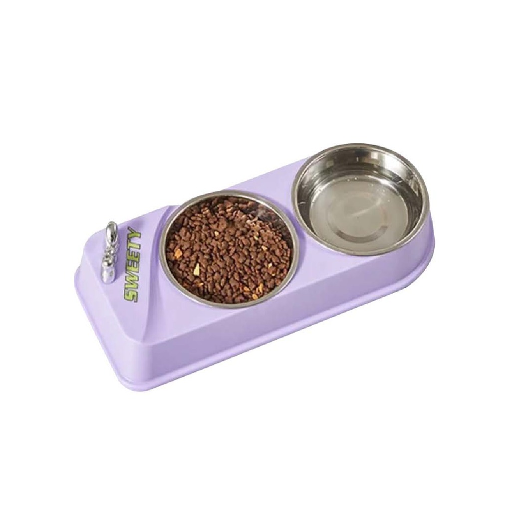 Saas Steel Dual Bowls Butterfly Knot Purple 32.5 X 13.5 X 6 CM