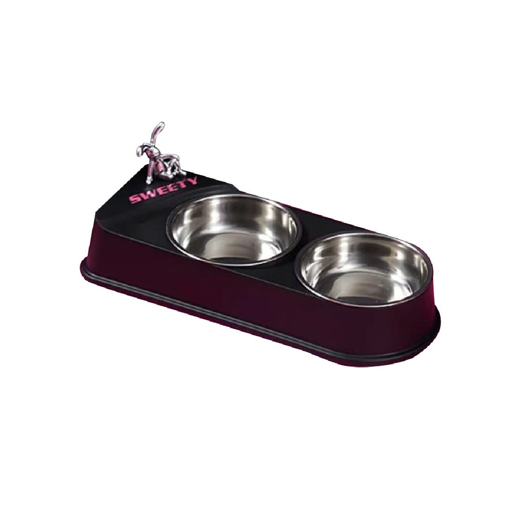 Saas Steel Dual Bowls Rabbit Knot Black 32.5 X 13.5 X 6 CM