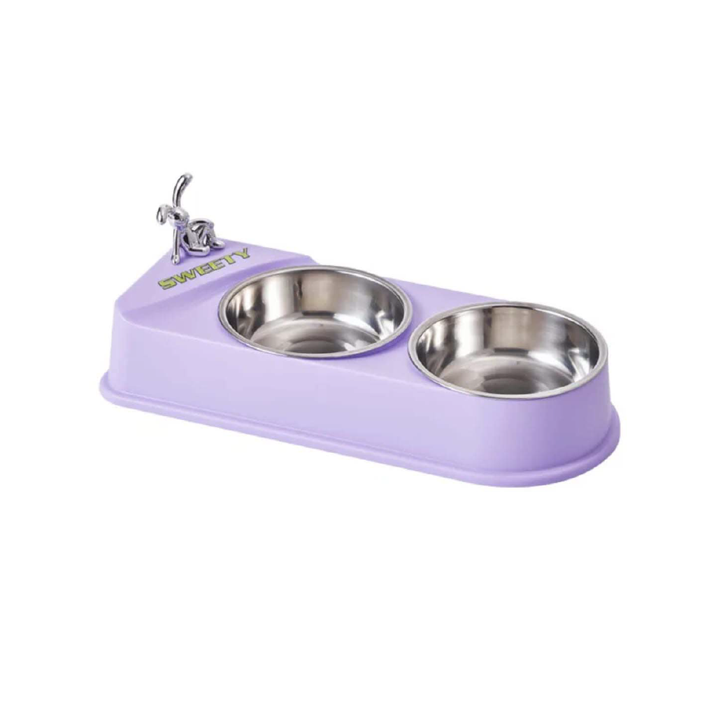 Saas Steel Dual Bowls Rabbit Knot Purple 32.5 X 13.5 X 6 CM
