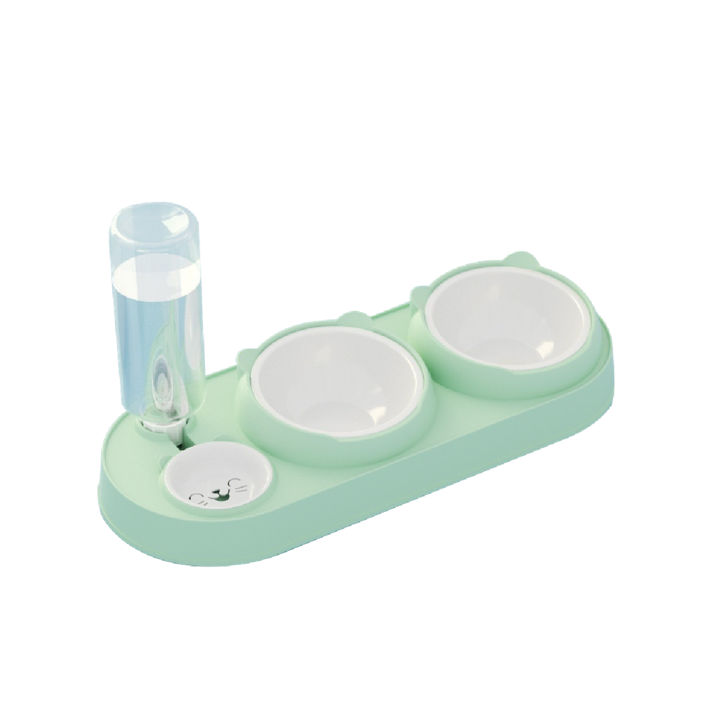 Saas Pet Dual Bowls With Water Feeder 40.5 X 16.5 CM 500 ml (Green)